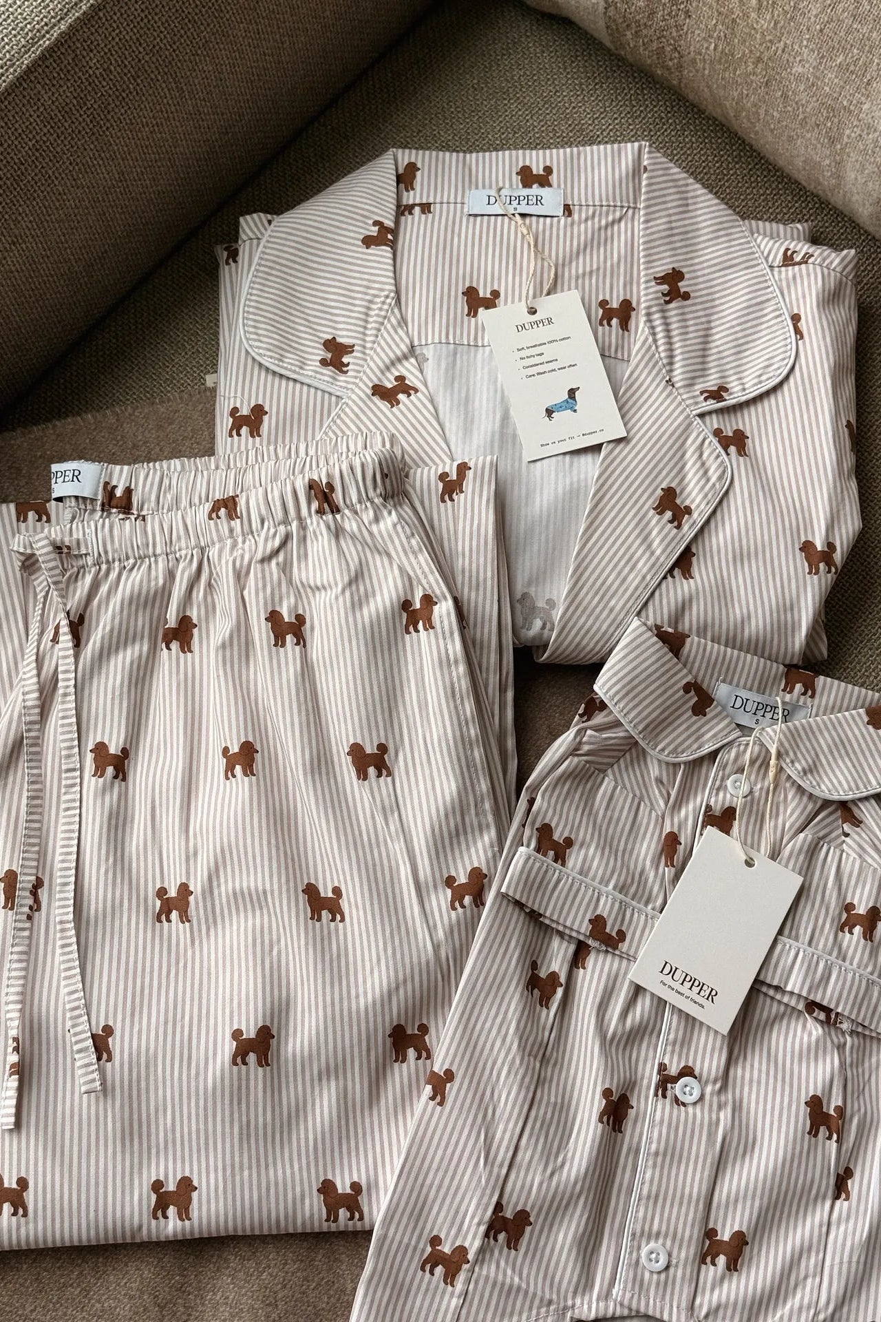 Doodle unisex pajama – Brown & white