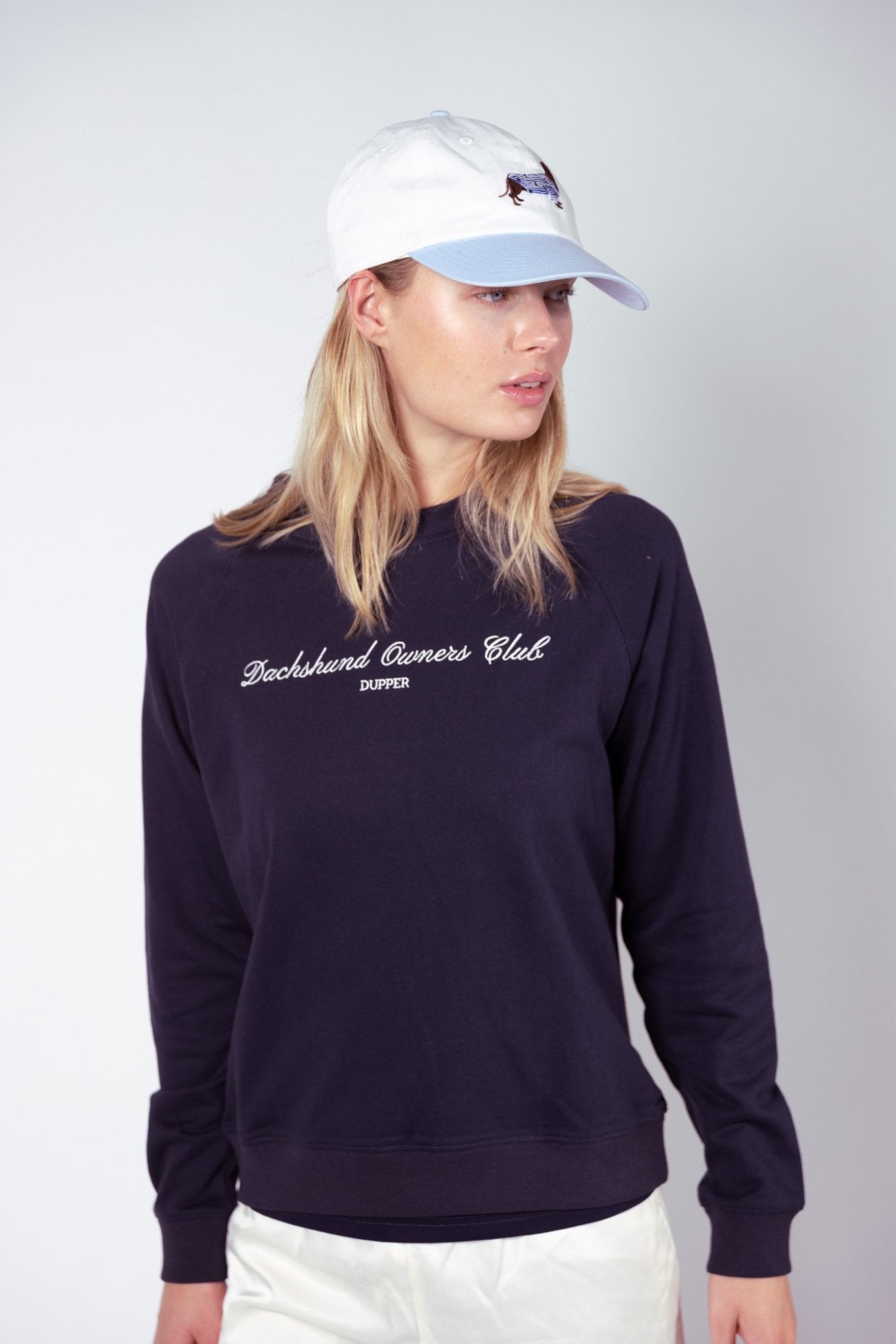 Dachshund in PJs hat - Blue & white - Dupper