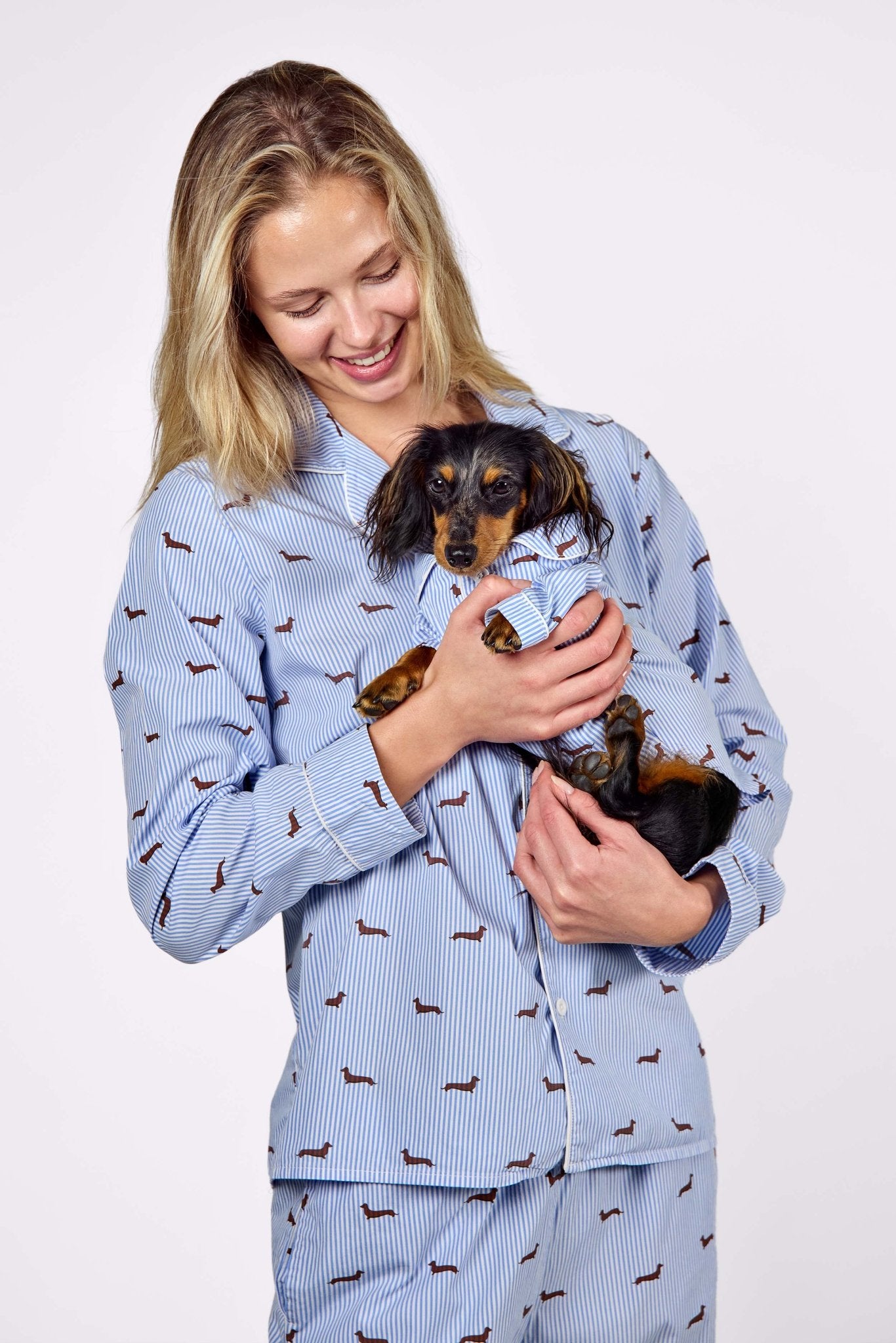 Dachshund matching pajama set – Blue & white - Dupper