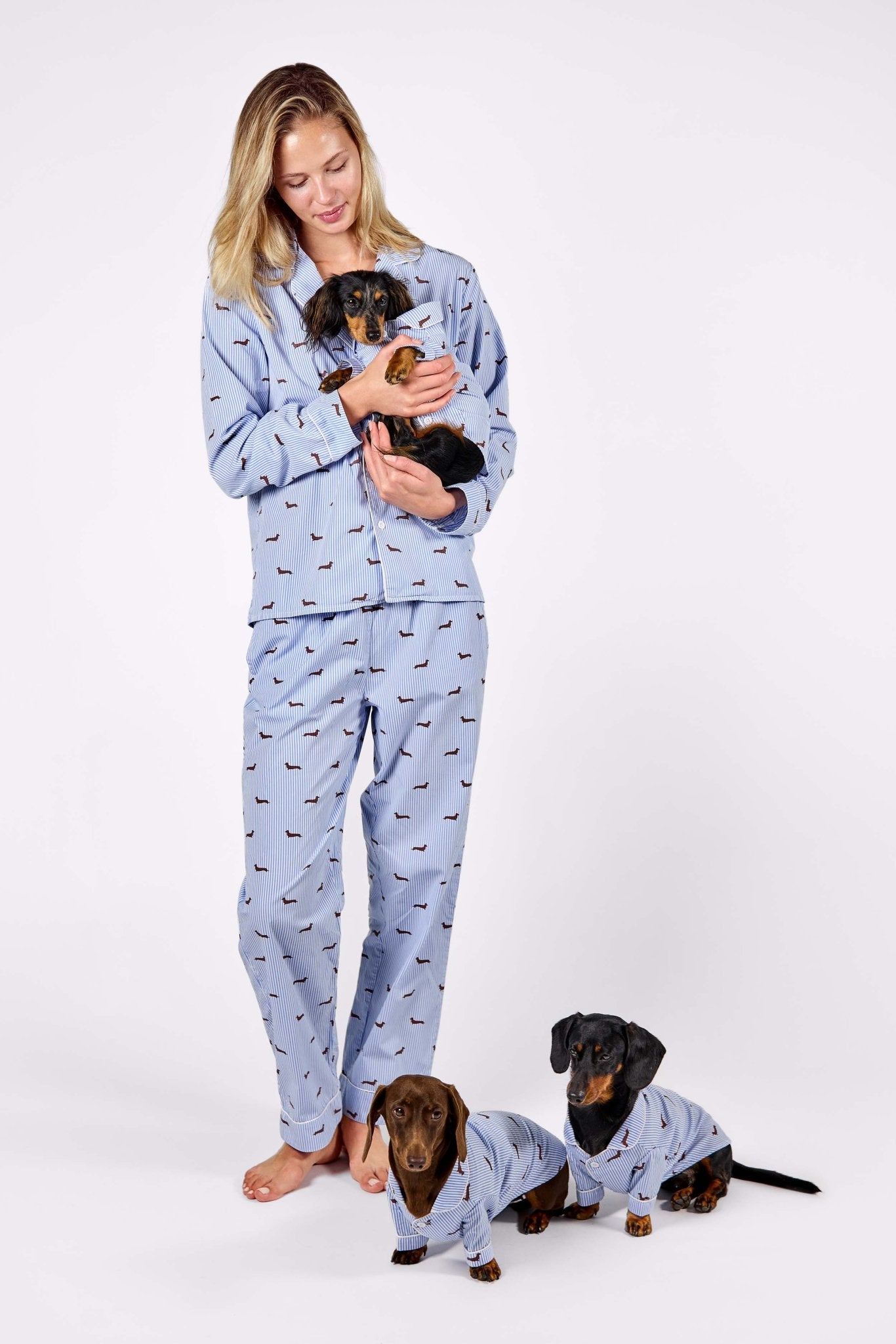 Dachshund matching pajama set – Blue & white - Dupper