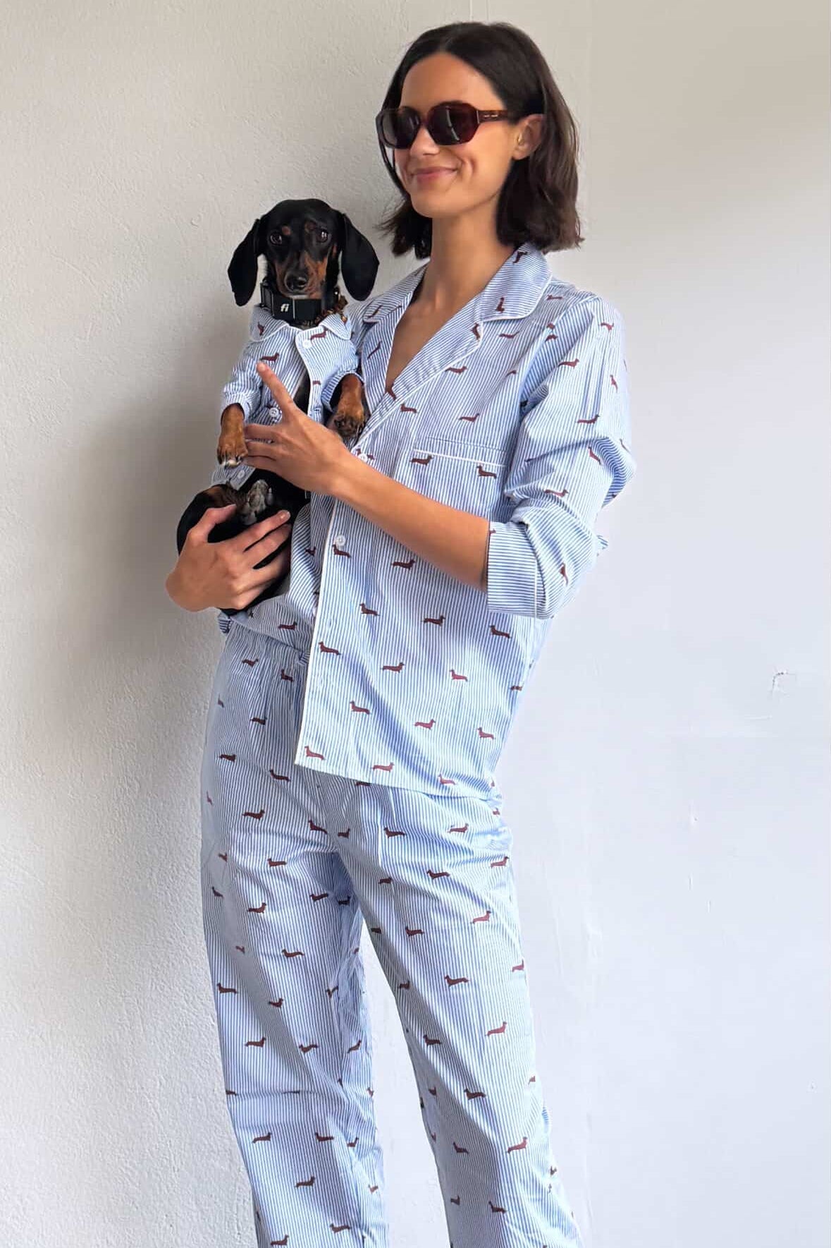 Dachshund unisex pajama – Blue & white - Dupper