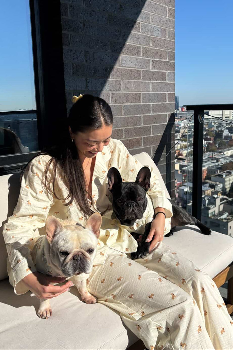 Frenchie matching pajama set – Yellow & white - Dupper