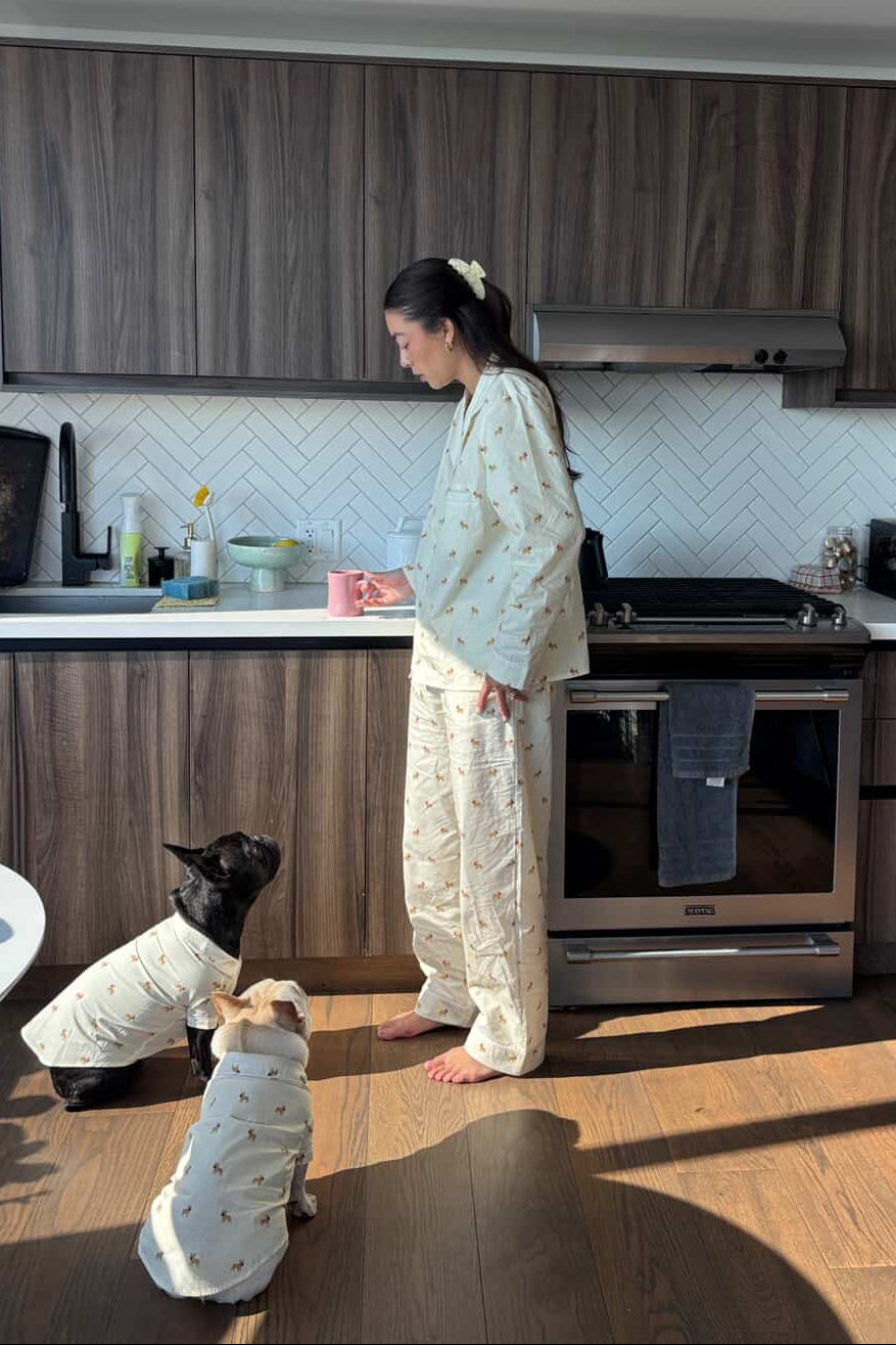 Frenchie matching pajama set – Yellow & white - Dupper