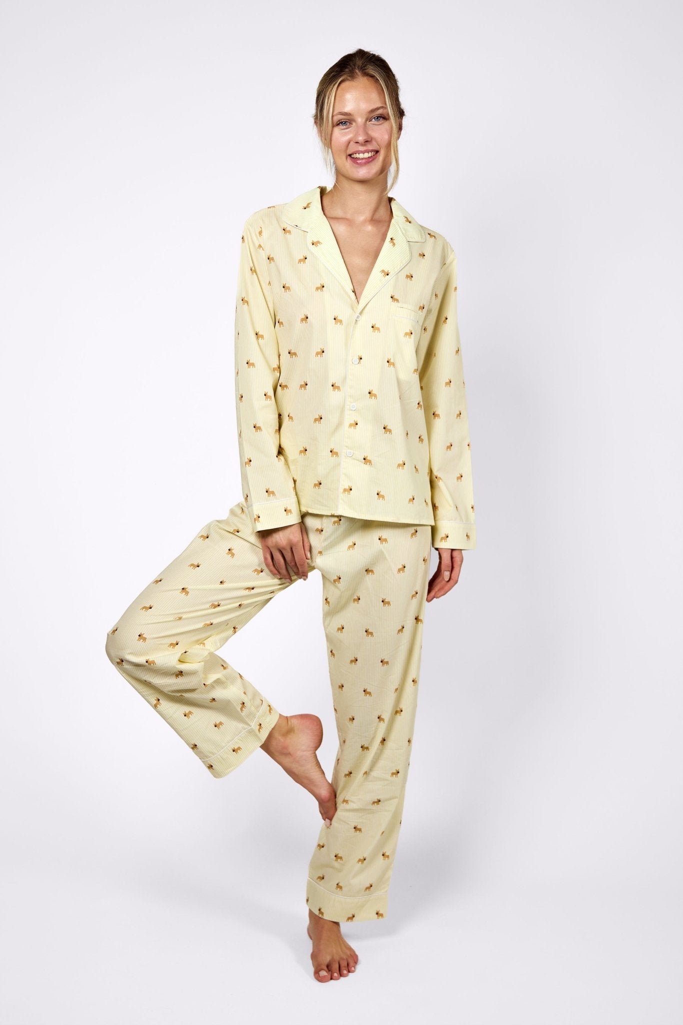 Frenchie unisex pajama – Yellow & white - Dupper