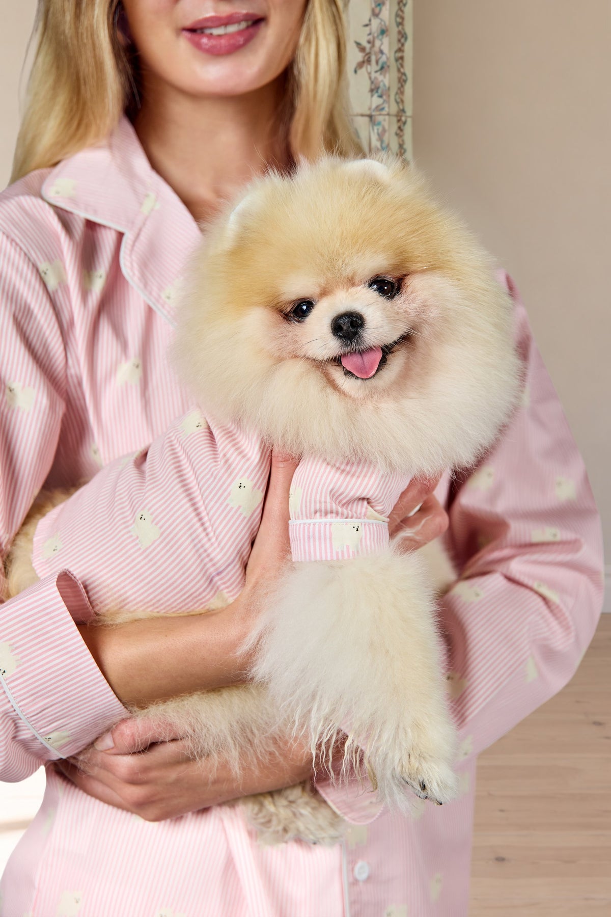 Pomeranian dog pajama shirt – Pink & white - Dupper