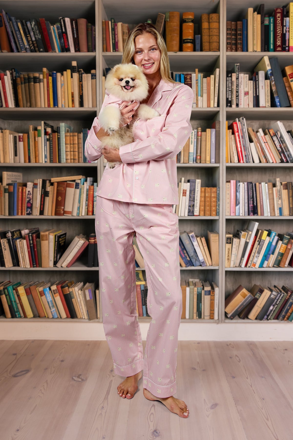 Pomeranian matching pajama set – Pink & white - Dupper