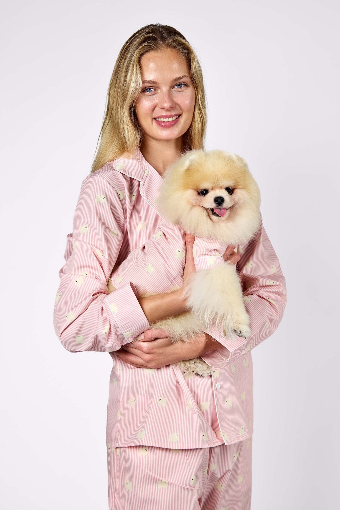 Pomeranian matching pajama set – Pink & white - Dupper