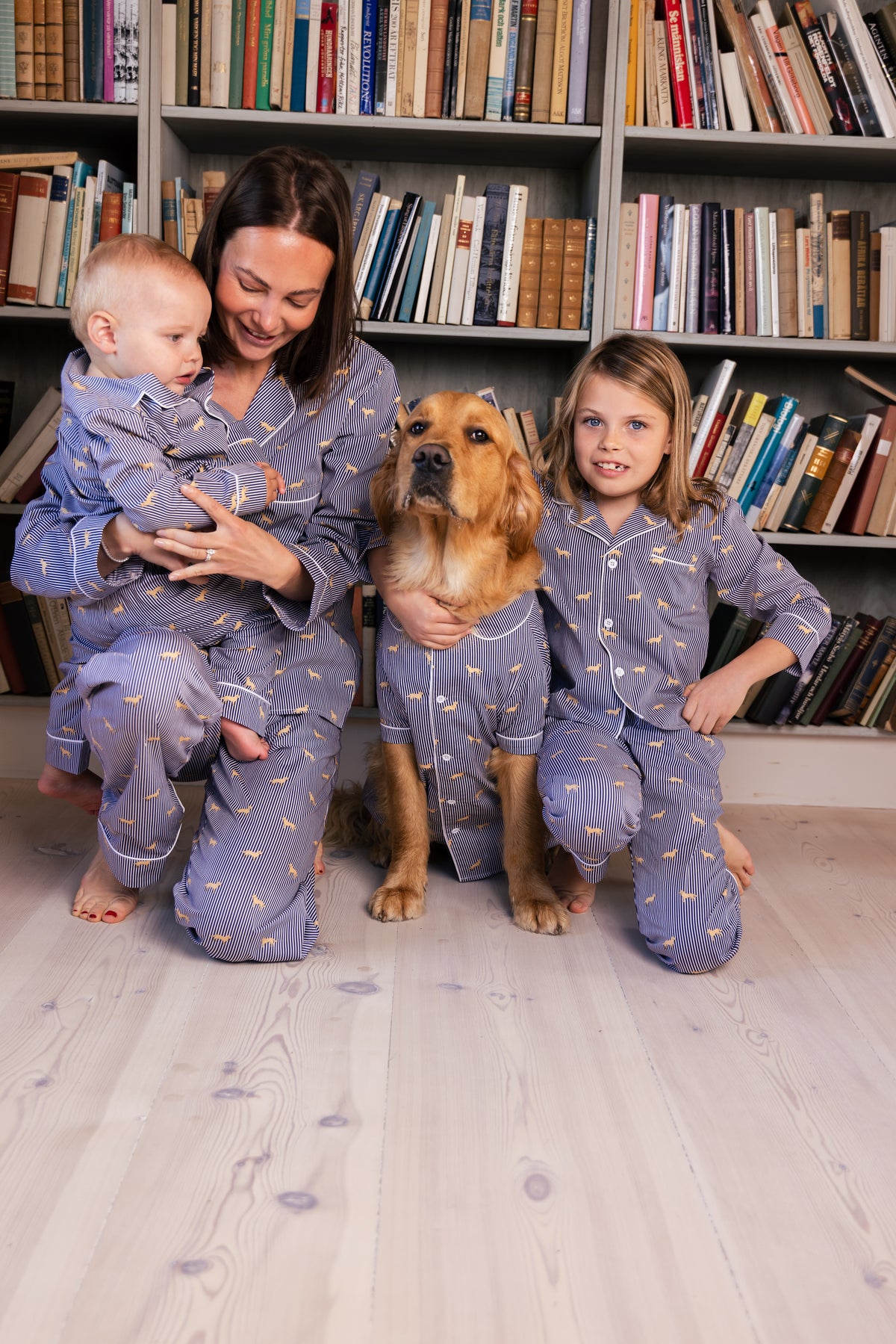 Retriever family pajama bundle in navy and white