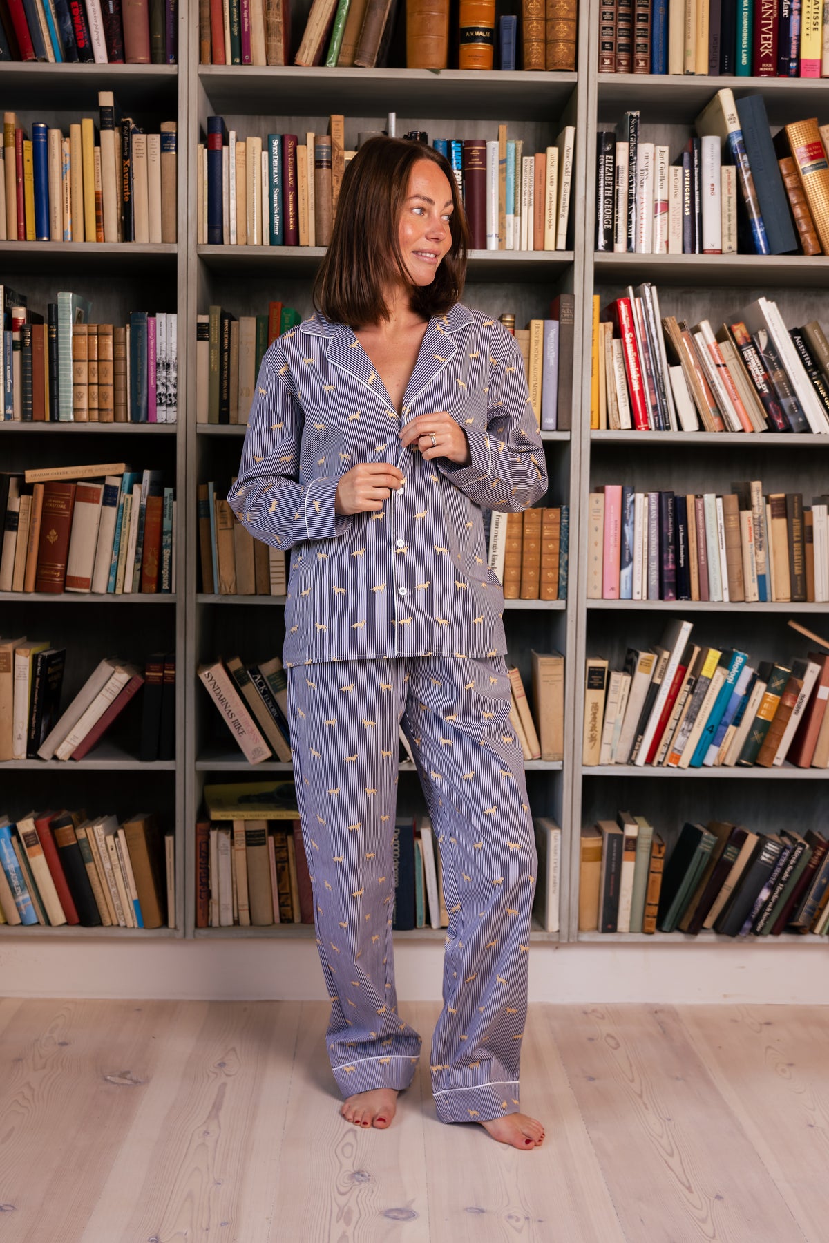 Front view of the navy and white Retriever unisex pajama