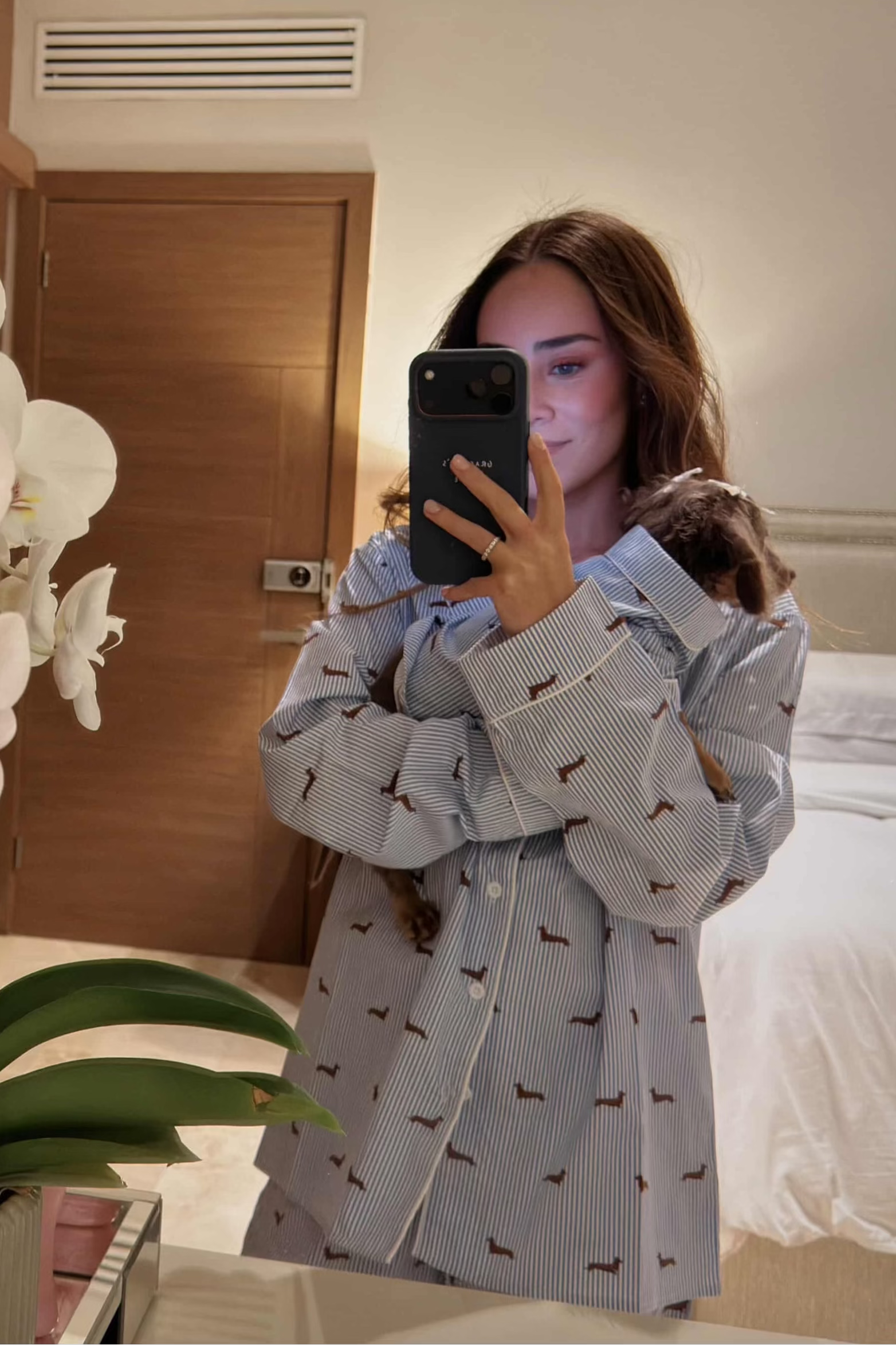 Dachshund matching pajama set – Blue & white