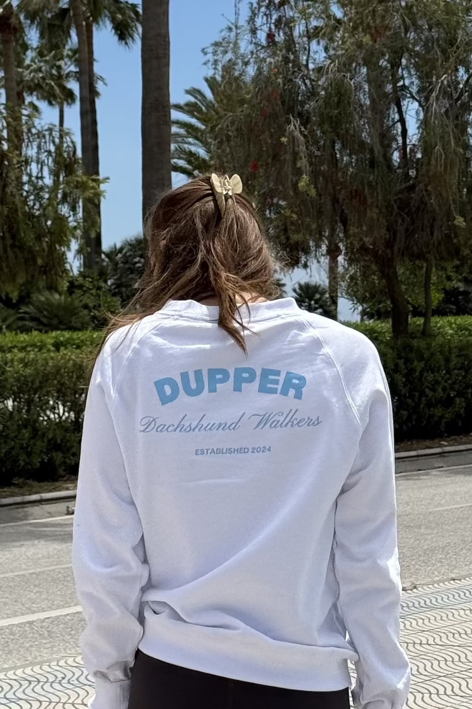 Dachshund walkers sweatshirt – White & blue