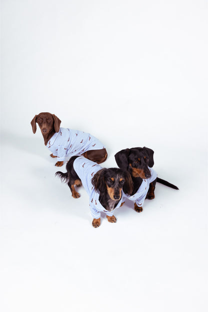 Dachshund dog pajama shirt - Blue &amp; white