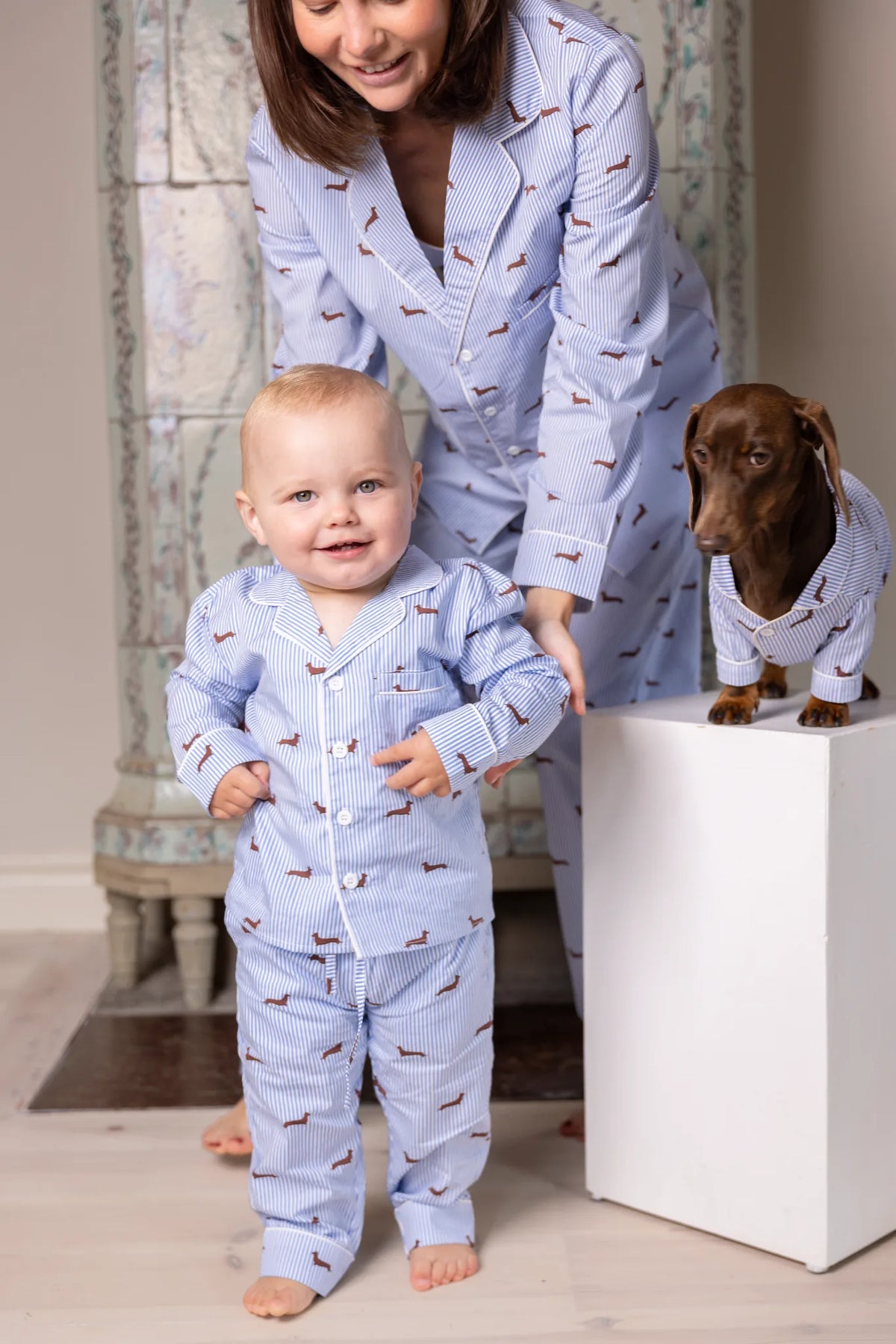 Dachshund family pajama bundle – Blue & white