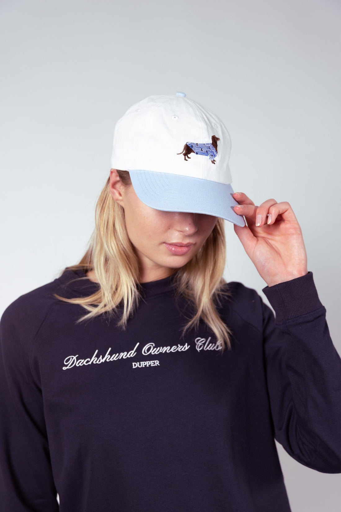 Dachshund in PJs hat - Blue &amp; white - Dupper