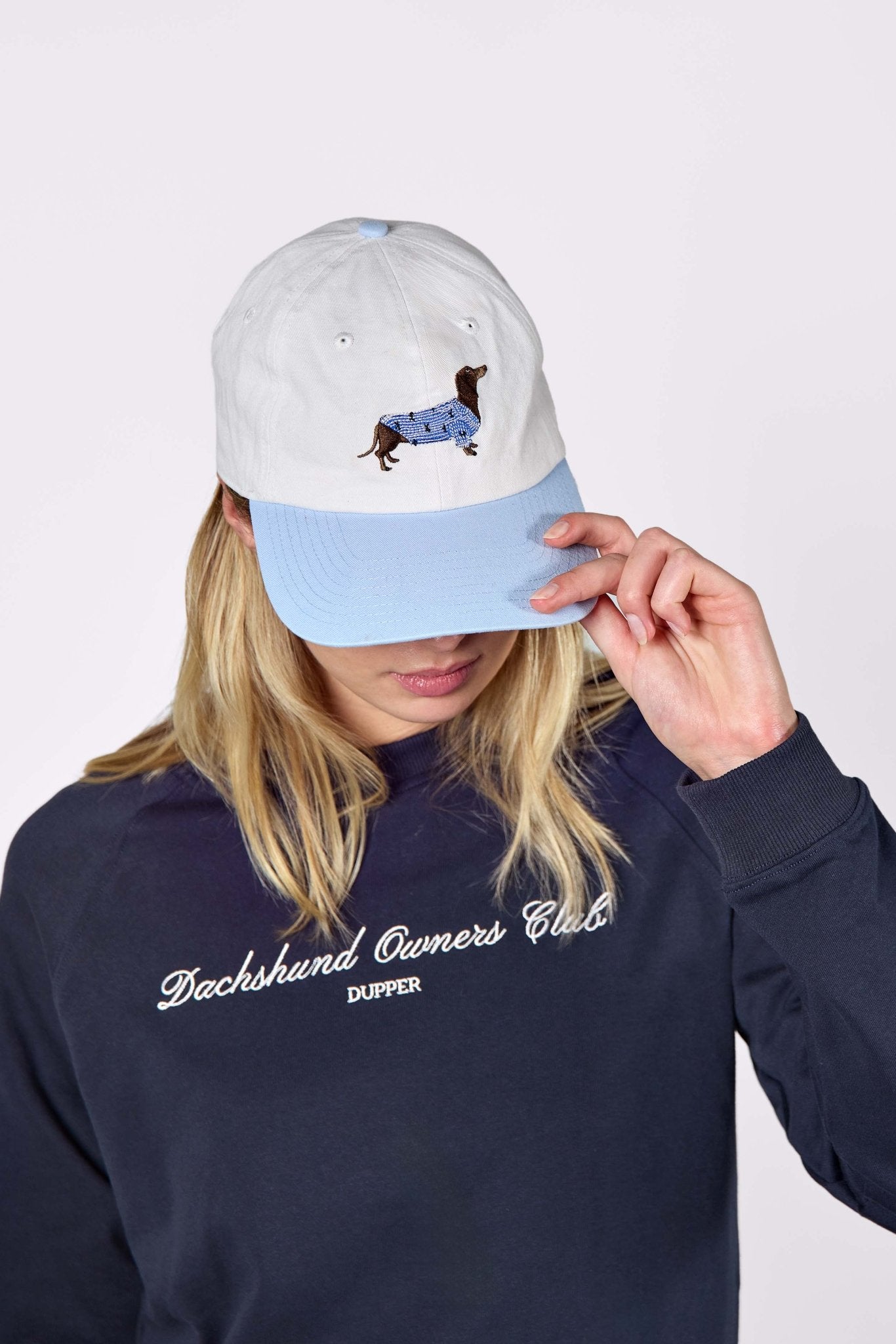 Dachshund in PJs hat – Blue & white - Dupper