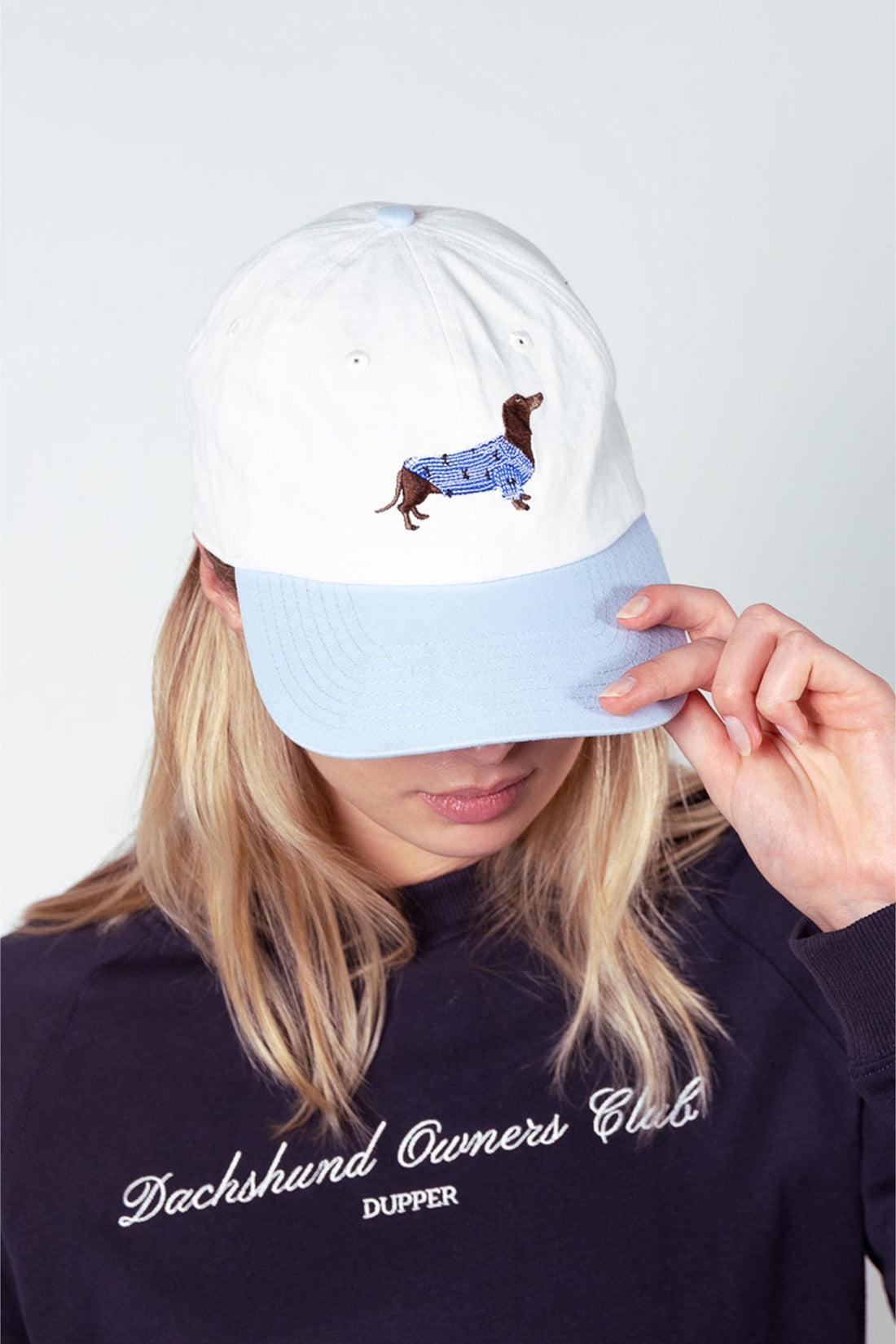 Dachshund in PJs hat - Blue &amp; white - Dupper