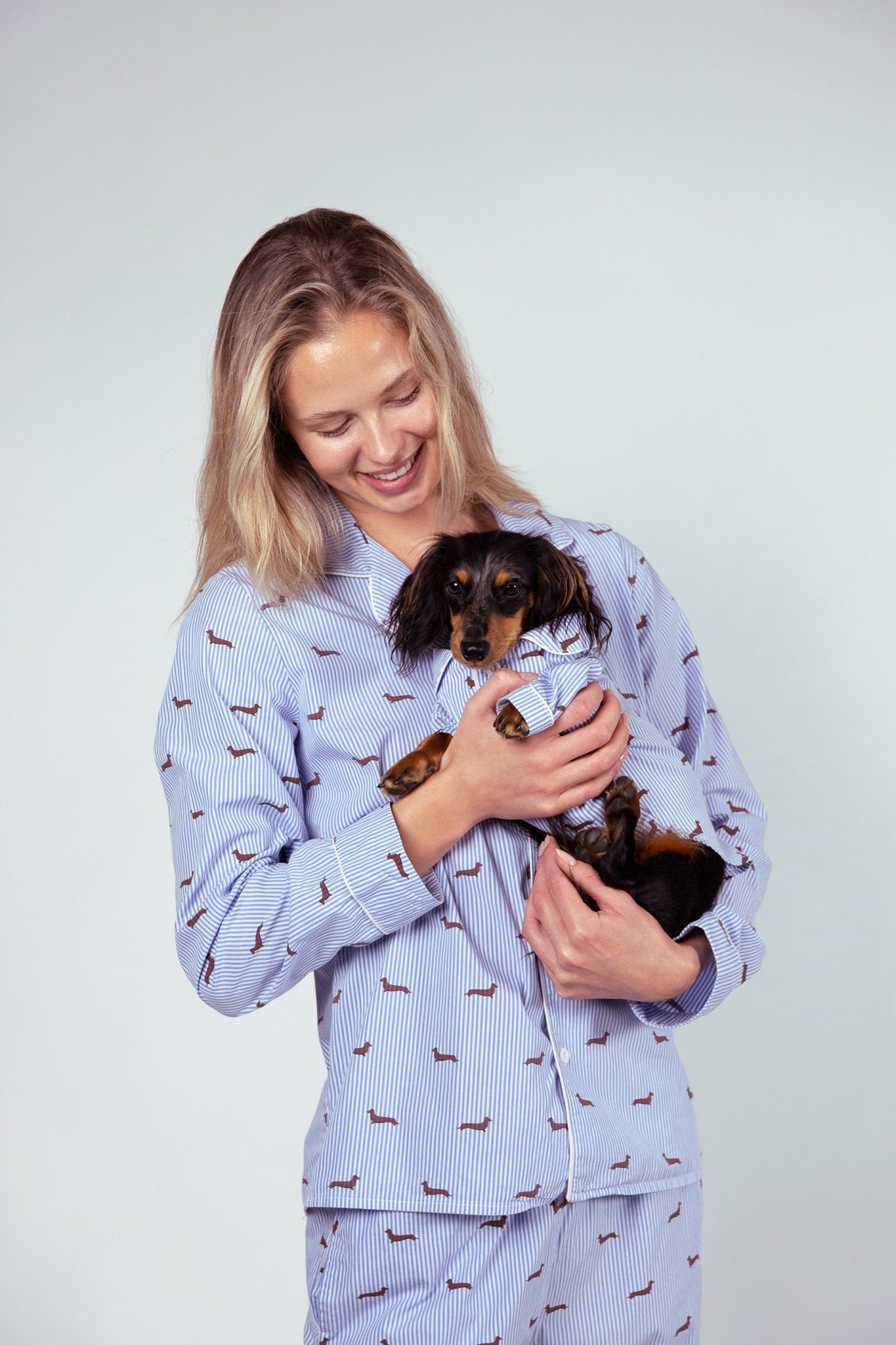 Dachshund matching pajama set – Blue &amp; white - Dupper