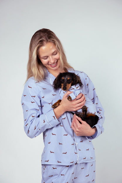 Dachshund matching pajama set – Blue &amp; white - Dupper