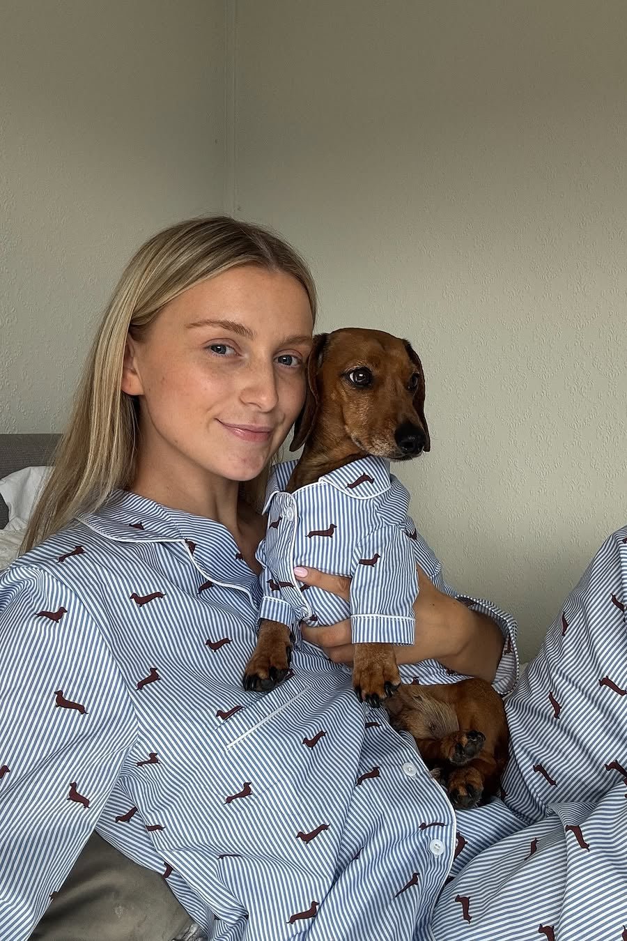 Dachshund matching pajama set – Blue & white - Dupper