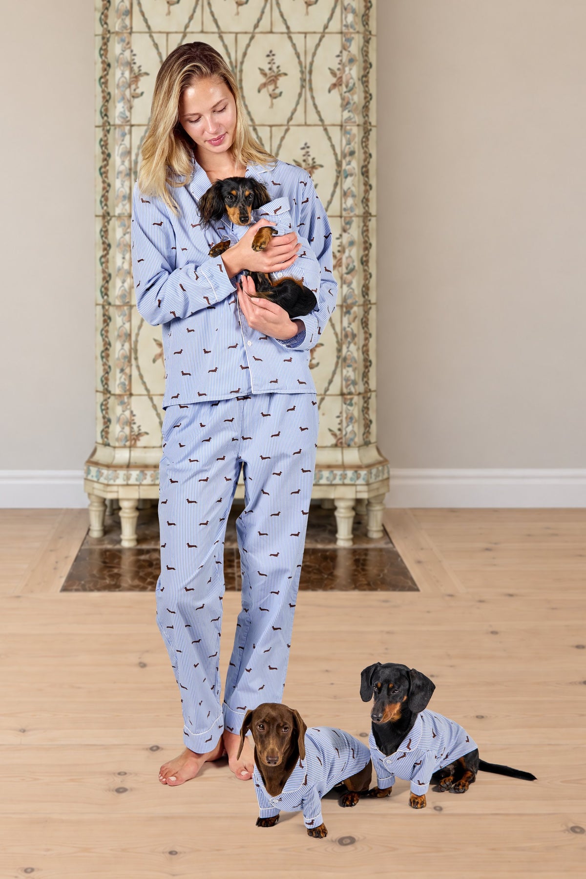 Dachshund matching pajama set – Blue & white - Dupper