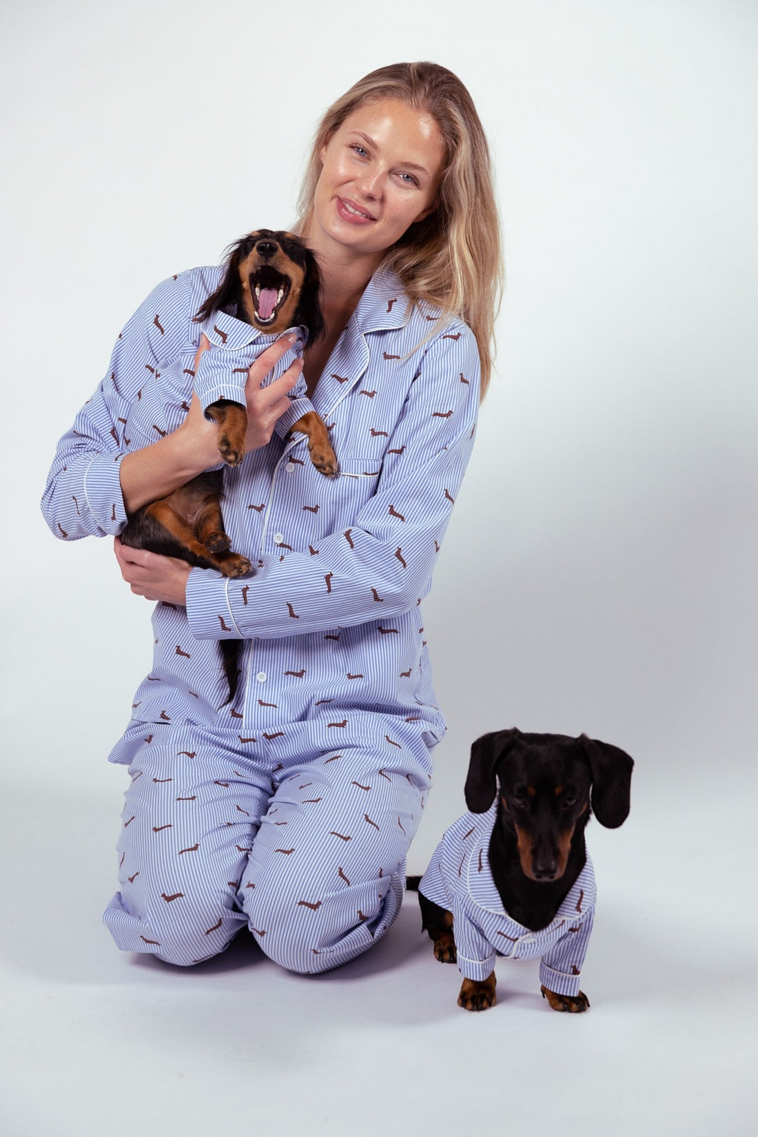 Dachshund matching pajama set – Blue &amp; white - Dupper