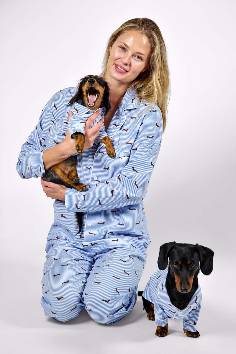 Dachshund Pajama Matching Set – Blue & White | Dupper