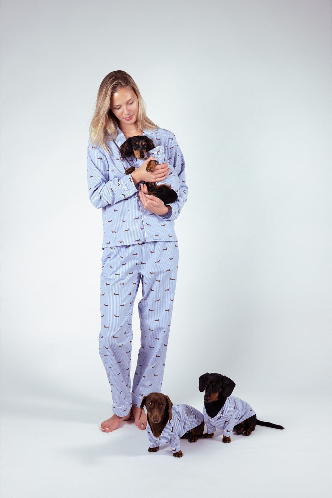 Dachshund matching pajama set – Blue &amp; white - Dupper