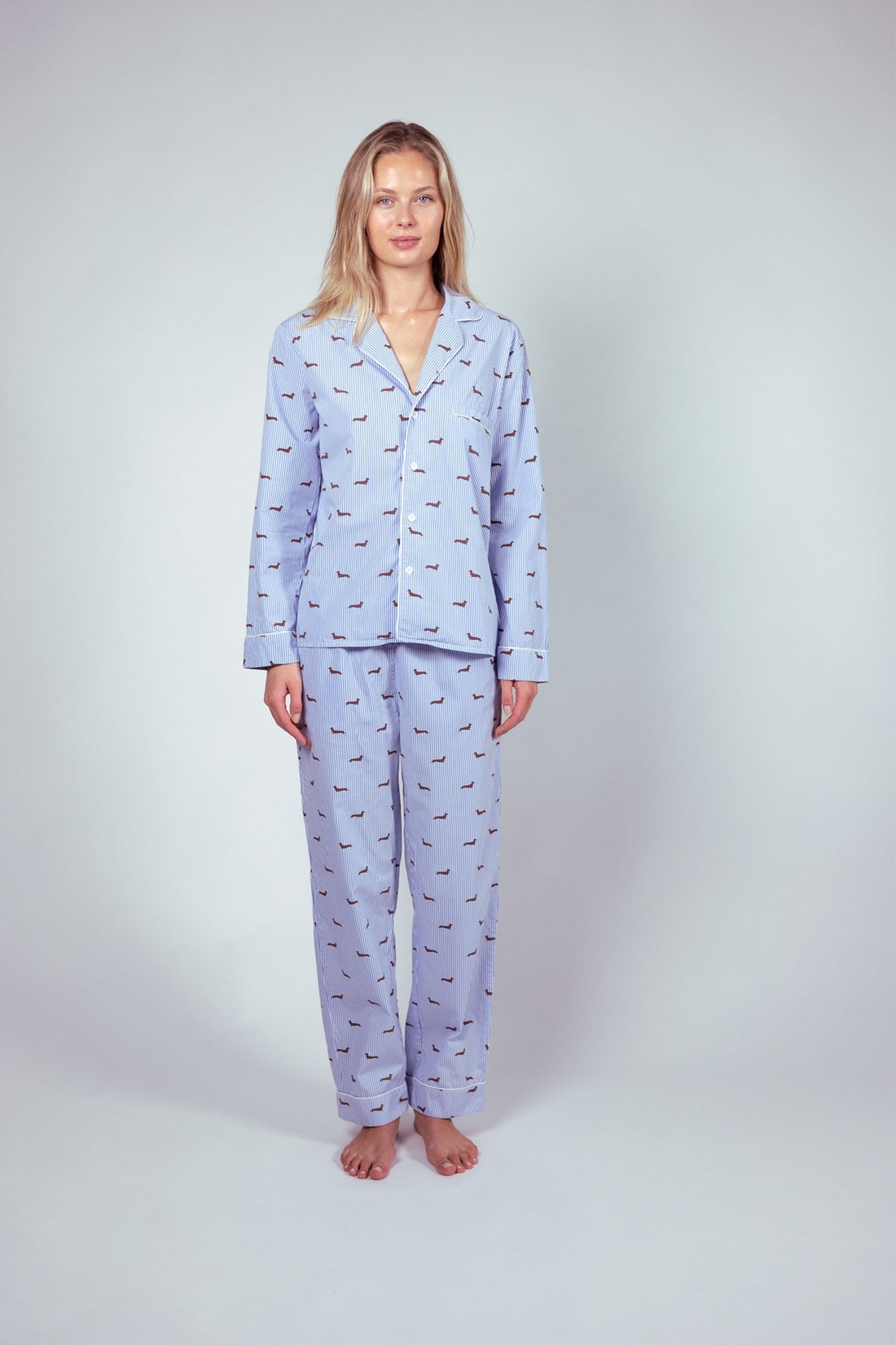 Dachshund unisex pajama – Blue &amp; white - Dupper