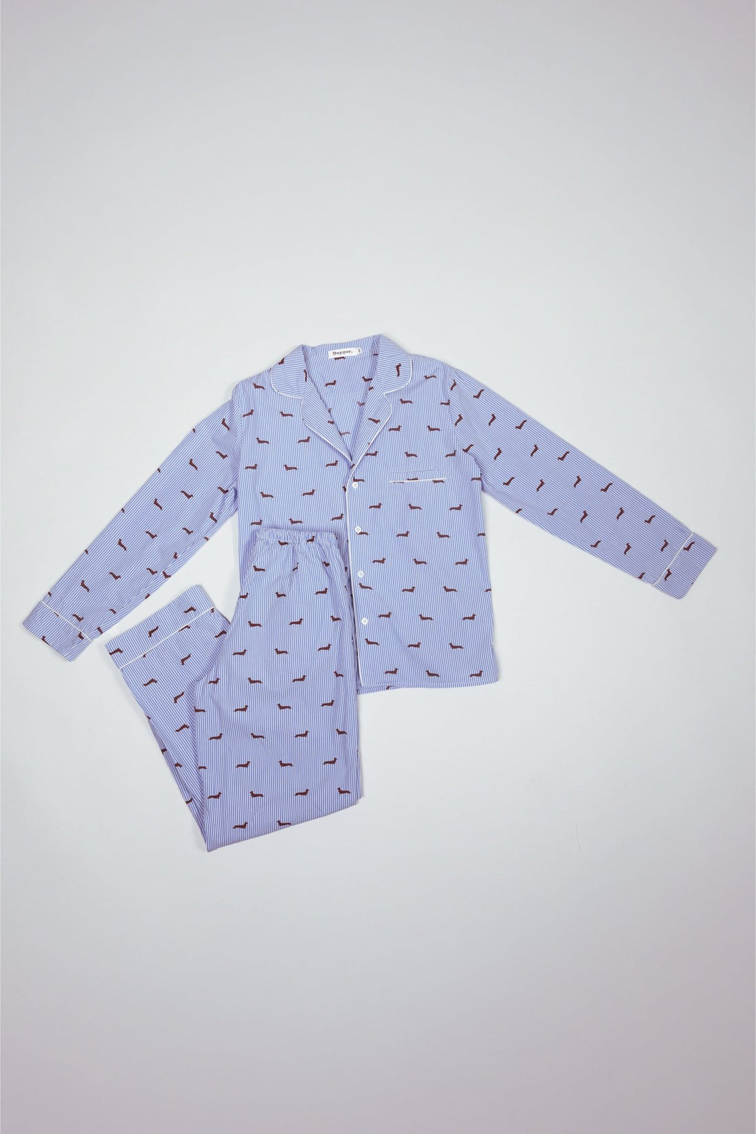 Dachshund unisex pajama – Blue &amp; white - Dupper