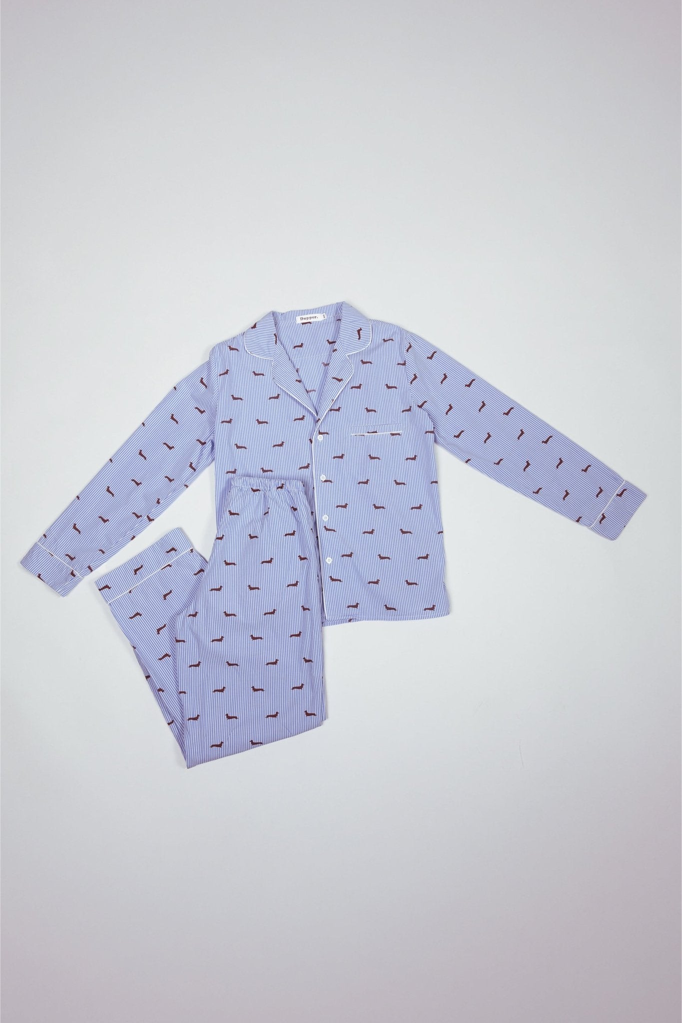 Dachshund unisex pajama – Blue &amp; white - Dupper