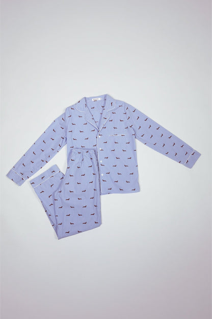 Dachshund unisex pajama – Blue &amp; white - Dupper