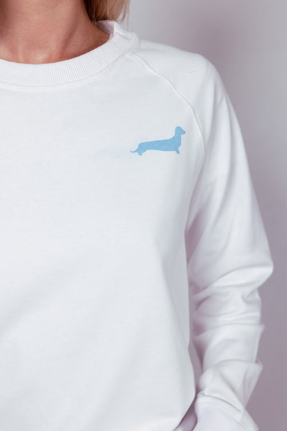 Dachshund Walkers Sweatshirt – White &amp; Blue - Dupper