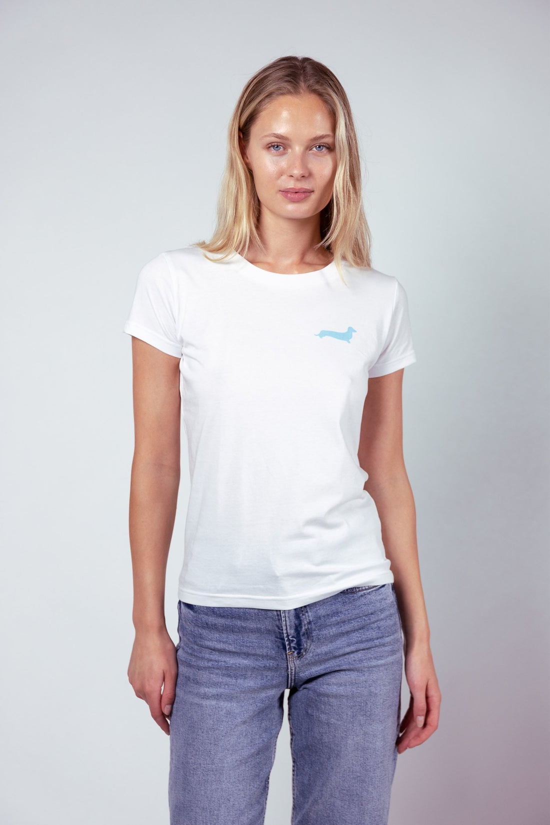 Dachshund Walkers T-shirt – White &amp; Blue - Dupper