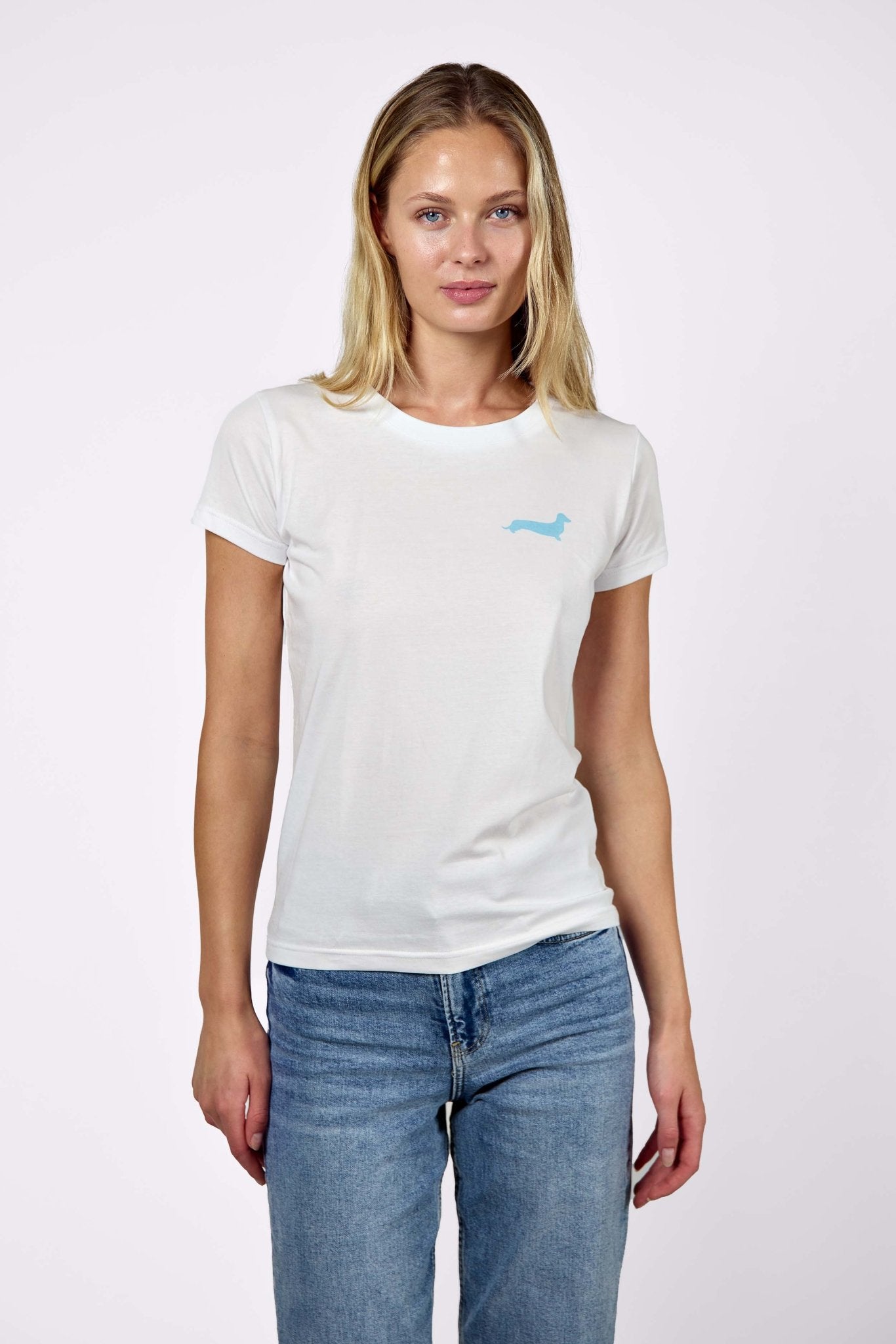 Dachshund walkers T-shirt – White & blue - Dupper