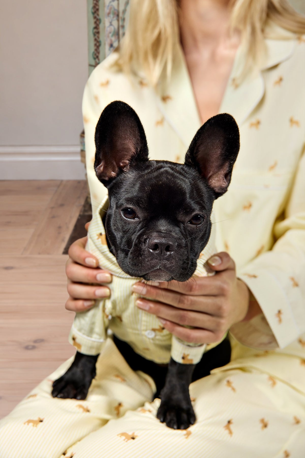 Frenchie dog pajama shirt – Yellow & white - Dupper