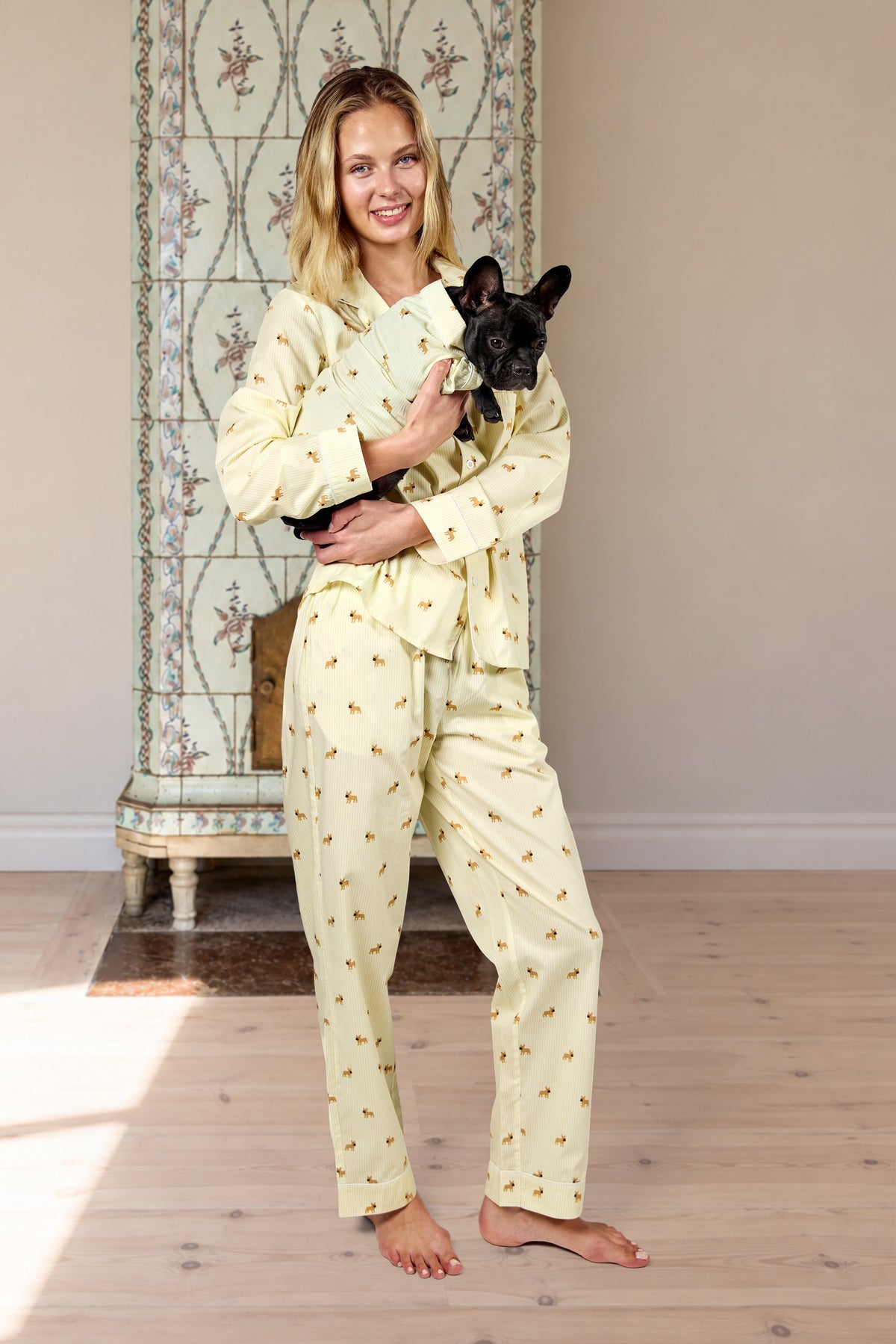 Frenchie matching pajama set – Yellow & white - Dupper