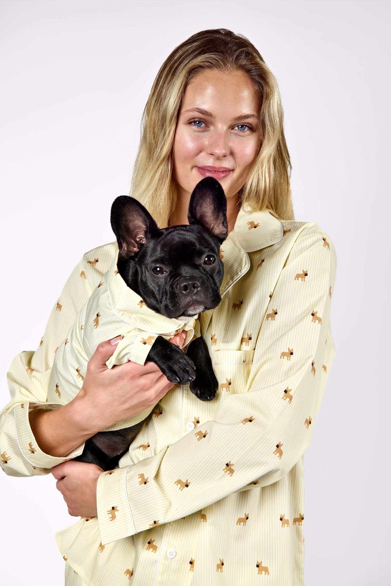 Frenchie matching pajama set – Yellow & white - Dupper