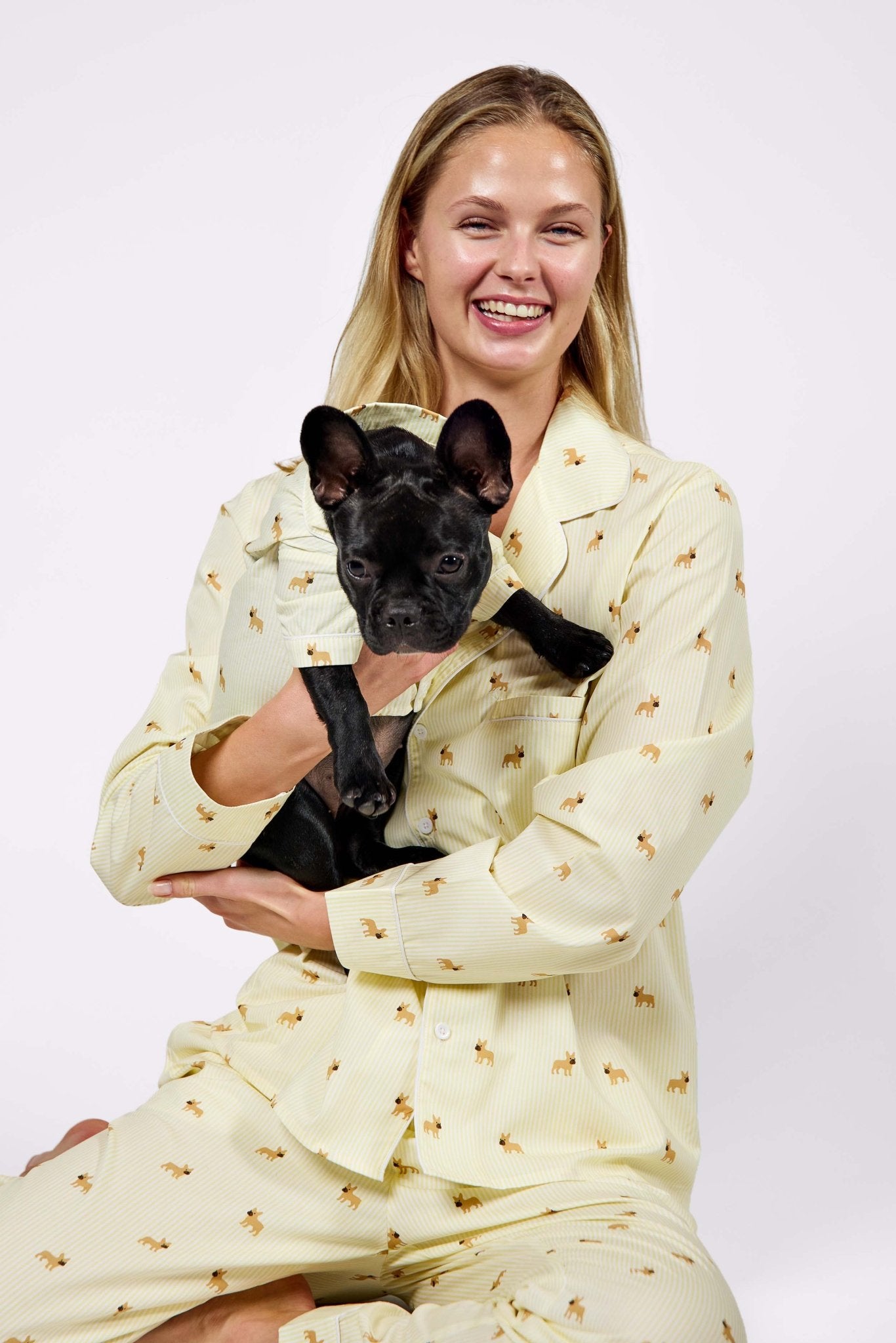 Frenchie matching pajama set – Yellow & white - Dupper