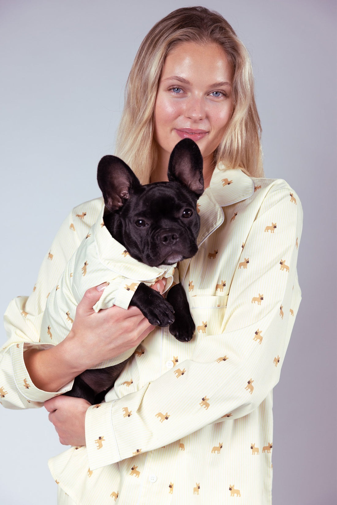 Frenchie matching pajama set – Yellow &amp; white - Dupper