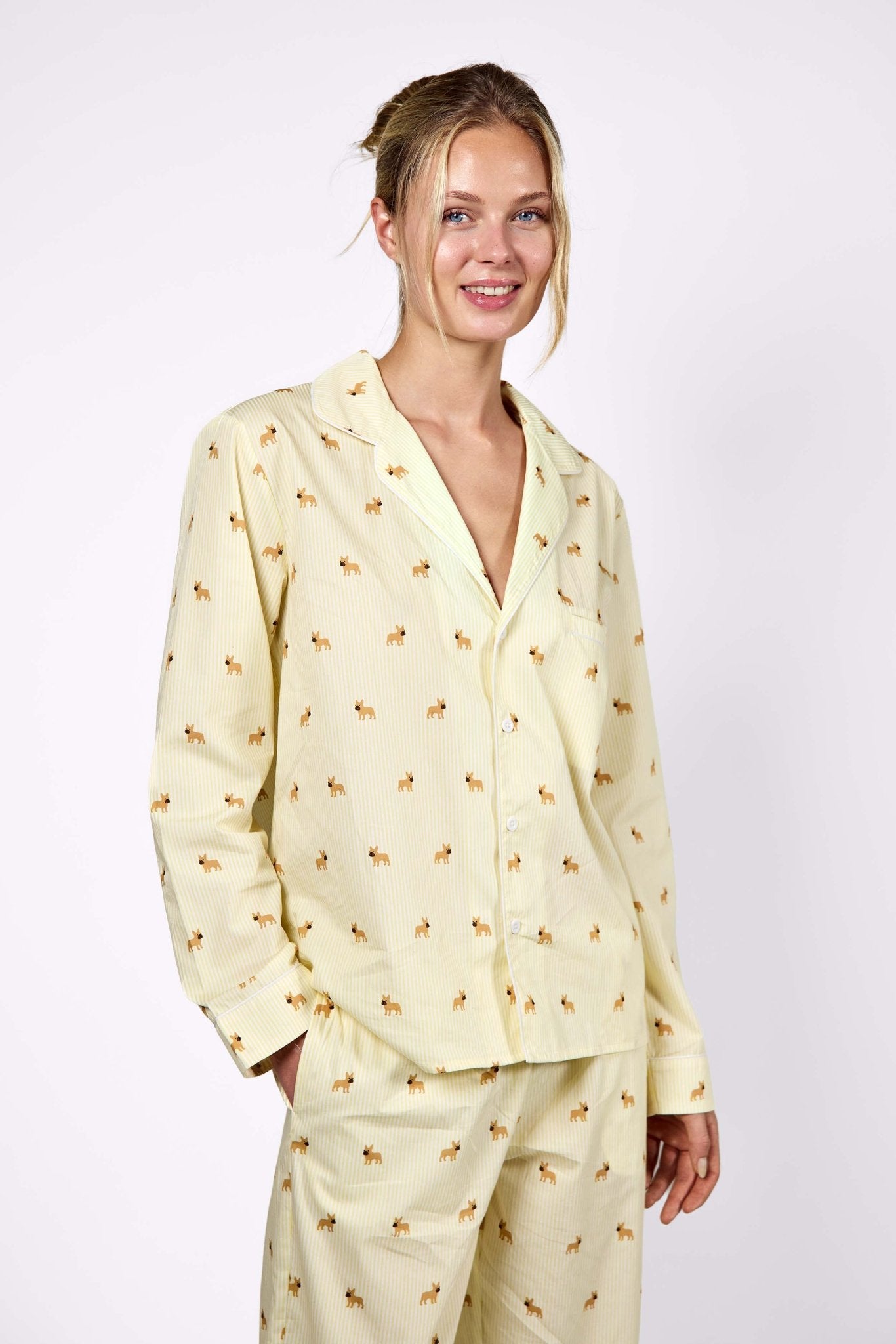 Frenchie unisex pajama – Yellow & white - Dupper