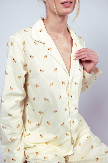 Frenchie unisex pajama – Yellow &amp; white - Dupper