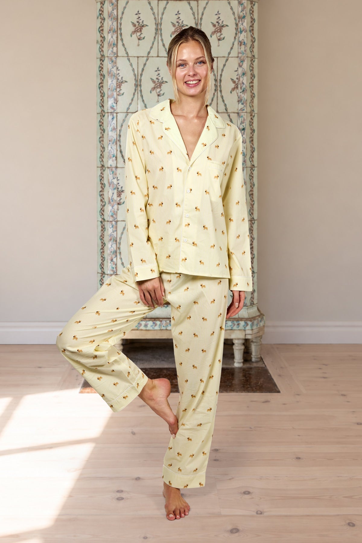 Frenchie unisex pajama – Yellow & white - Dupper