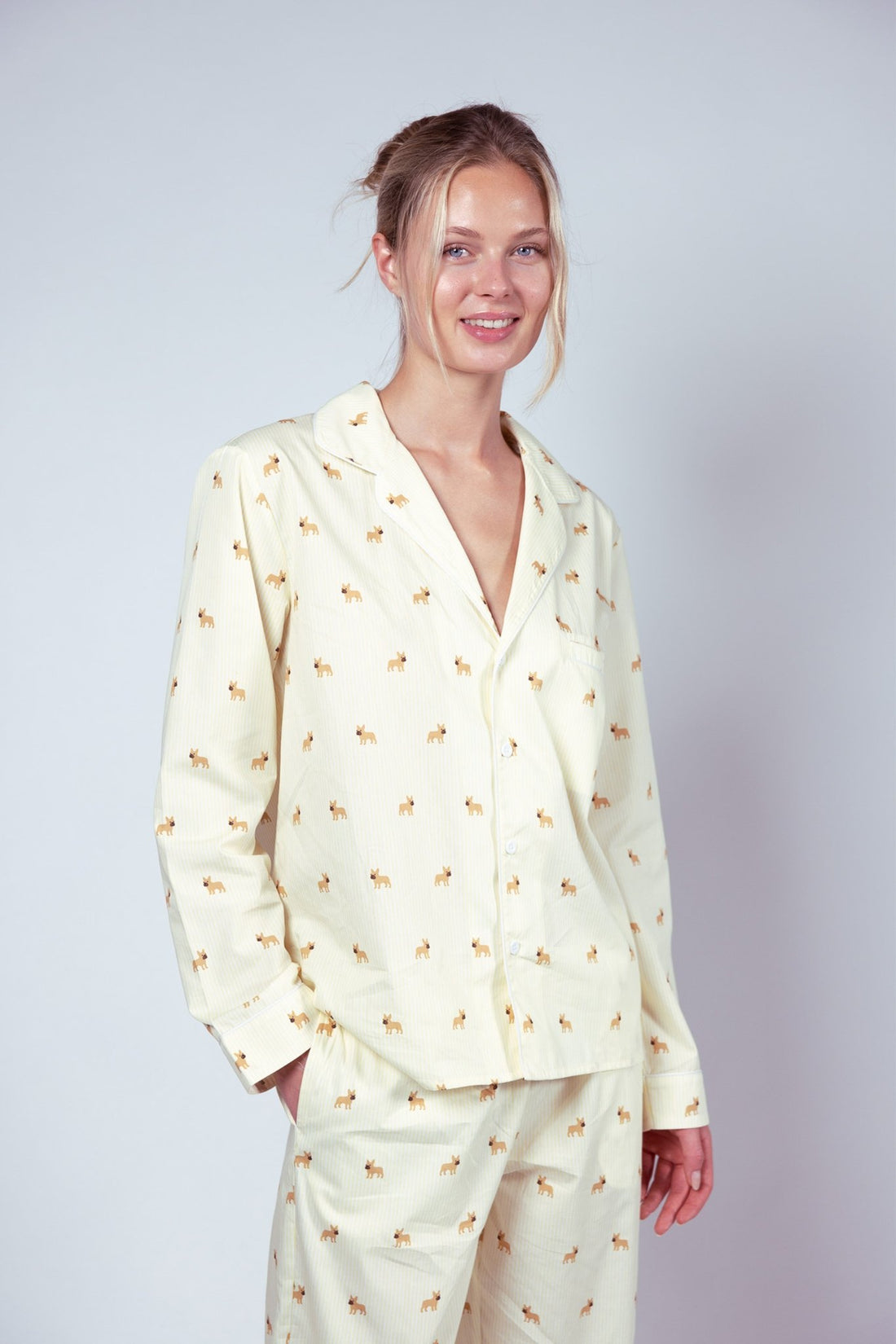 Frenchie unisex pajama – Yellow &amp; white - Dupper