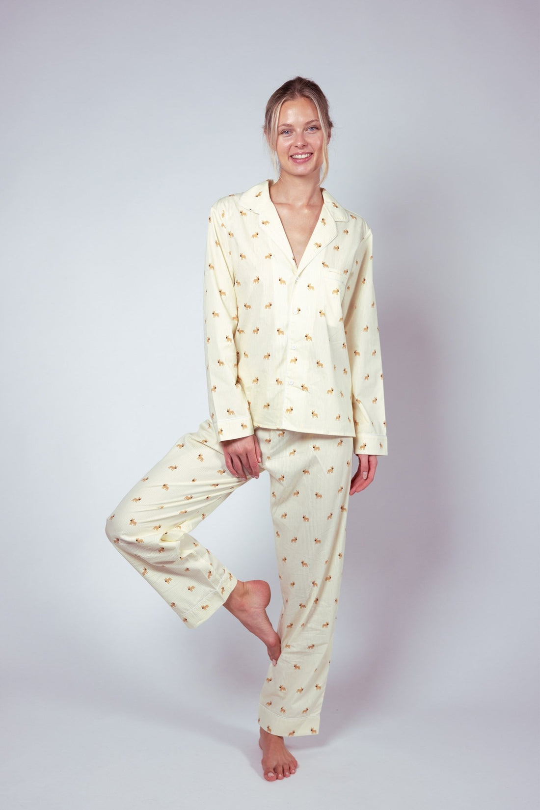 Frenchie unisex pajama – Yellow &amp; white - Dupper