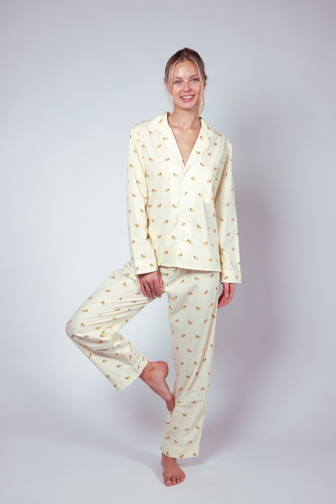 Frenchie unisex pajama – Yellow &amp; white - Dupper