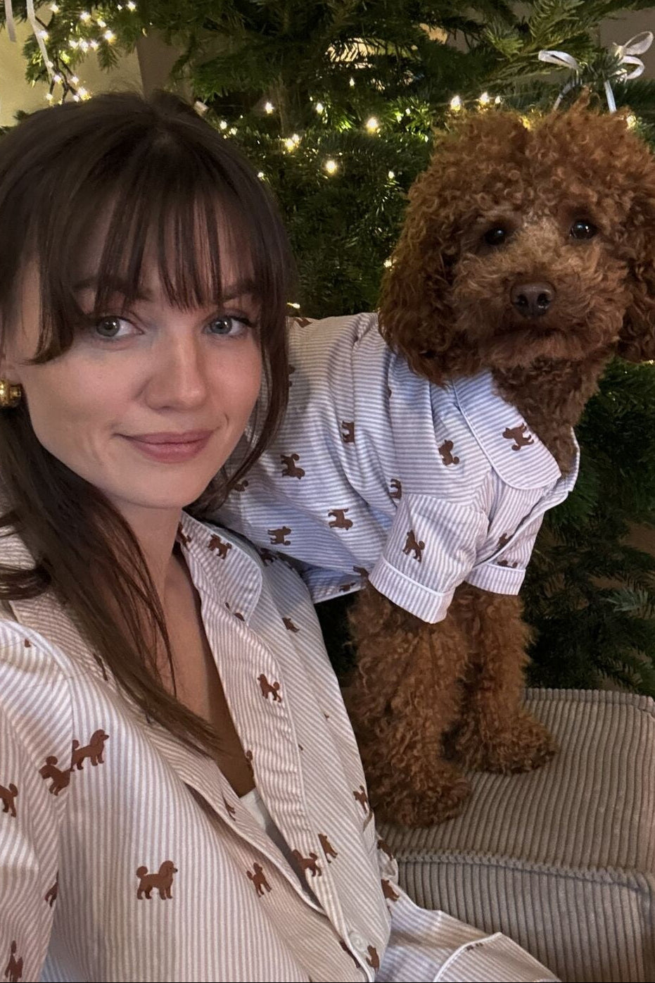 Doodle matching pajama set – Brown & white