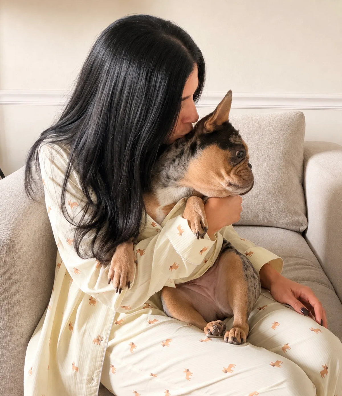 Frenchie matching pajama set – Yellow & white