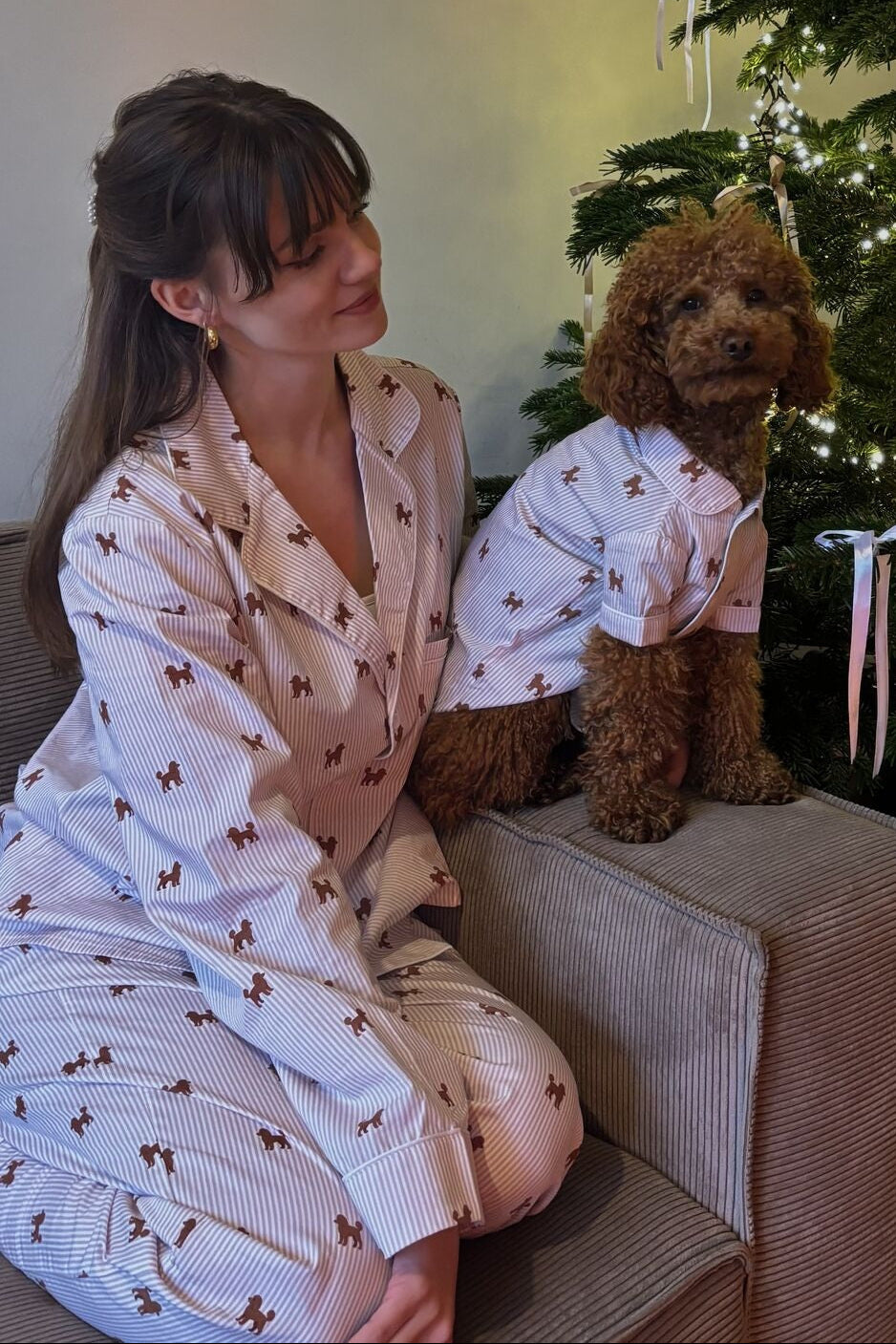 Doodle matching pajama set – Brown & white