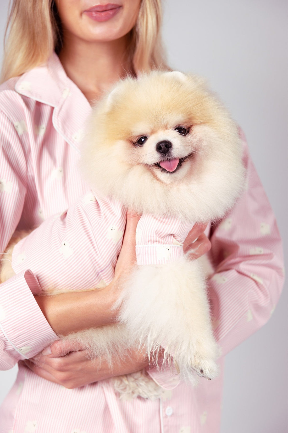 Pomeranian dog pajama shirt - Pink &amp; white - Dupper