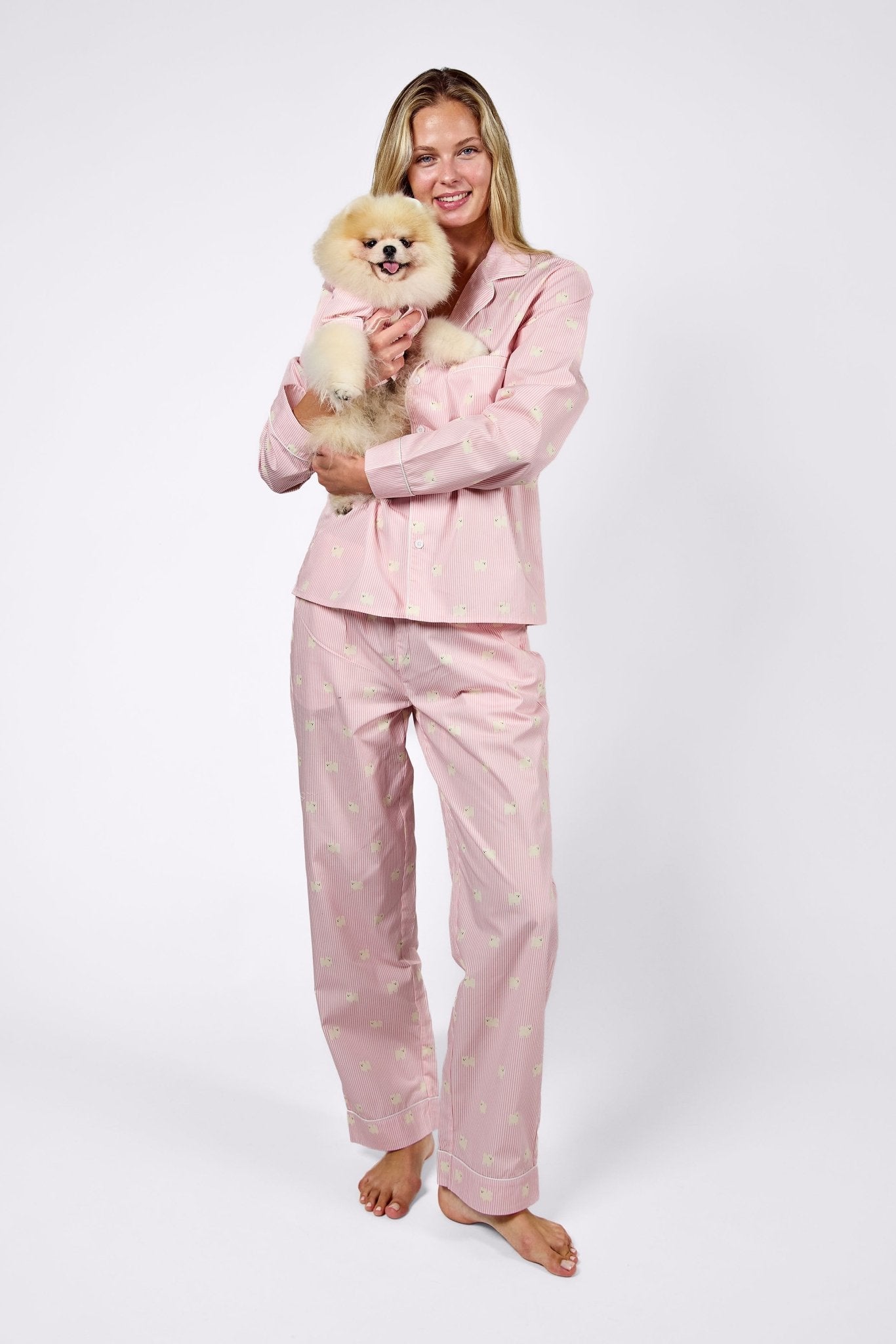 Pomeranian matching pajama set – Pink & white - Dupper